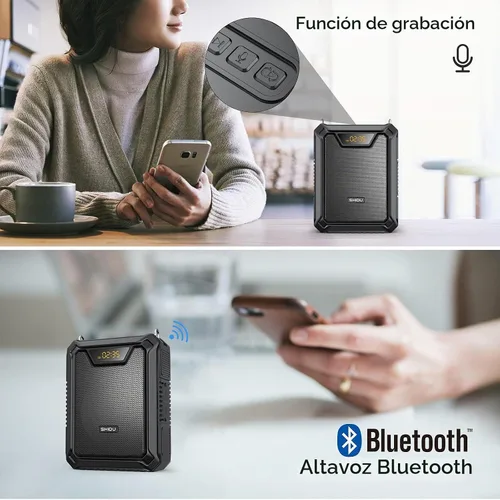 Vista 5 de SHIDU 30W Amplificador de voz con micrófono inalámbrico y auriculares de micrófono IPX6 Waterproof Amplifier Wireless & Wired Microphone Bluetooth