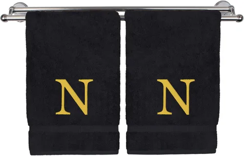 Vista 64 de Toalla de mano monogramada, regalo personalizado, juego de 2 - Toalla bordada con letra de bloque dorada - Extra absorbente 100% algodón turco