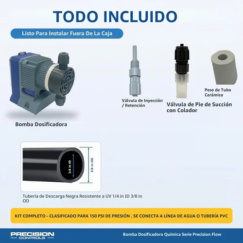 Vista 2 de Precision Controls Bomba dosificadora química, 31.6 GPD, 150 PSI, 115 V - Bomba dosificadora de diafragma para inyección de cloro, tratamiento
