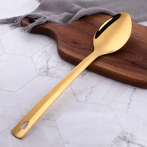 Vista 2 de Cucharas de servir de acero inoxidable: juego de 6 cubiertos de mango largo, cucharadas grandes de metal para servir cocina buffet banquete de 13