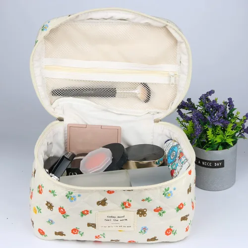 Vista 2 de Bolsas de cosméticos para mujer, bonita bolsa de maquillaje floral, organizador de almacenamiento de maquillaje, bolsas de aseo de viaje, bolsas