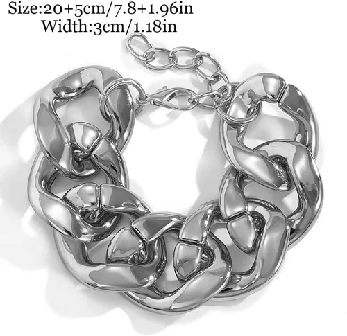Vista 5 de Juego de pulseras apilables de cadena de oro y plata de estilo bohemio para mujer, ajustable, con cuentas gruesas, cadena de cable plano y punk