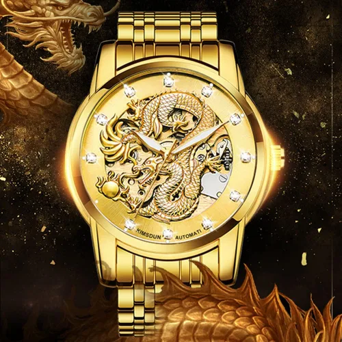 Vista 8 de Weicam Reloj de lujo mecánico de lujo con esqueleto automático automático de acero inoxidable Lumious reloj de dragón tallado con esfera de diamante