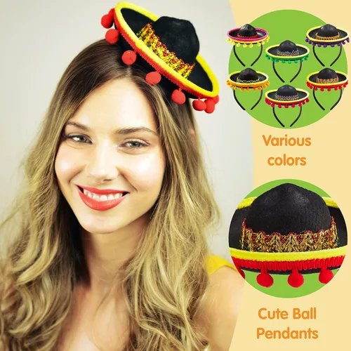 Vista 7 de JOYIN - 6 diademas con sombrero de tela para fiesta del Cinco de Mayo, suministros para fiesta, sombreros de fiesta, decoraciones temáticas