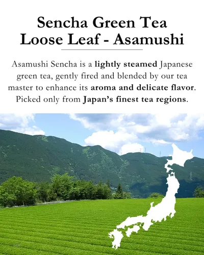 Vista 2 de Emptea Sencha Té verde japonés de hojas sueltas (orgánico) – Asamushi Primera cosecha, al vapor ligero, floral y aromático, auténtica mezcla de té