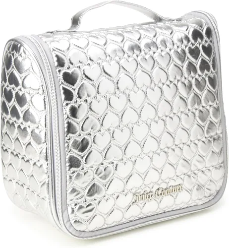Vista 8 de Juicy Couture Bolsa de maquillaje rosa Organizador de cosméticos Esenciales de viaje Gancho colgante brillante corazón acolchado