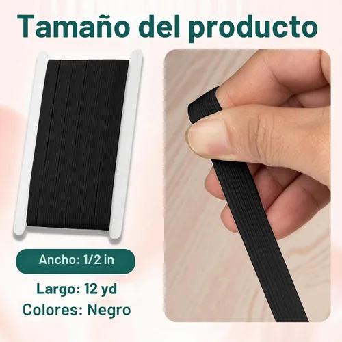 Vista 2 de Airisoer Banda elástica de 1/2 pulgada para costura, bandas elásticas de alta elasticidad de 12 yardas para cinturas, pantalones, ropa y Negro