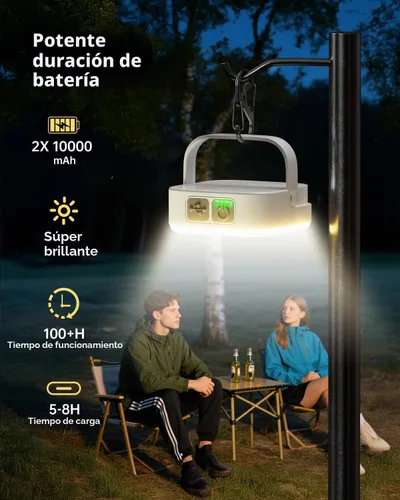 Vista 3 de Eventek Paquete de 2 Luces de Campamento de 20000mAh, Linterna de Campamento Recargable Total Hasta 288H y 4 Modos de Luz, Luces Portátiles
