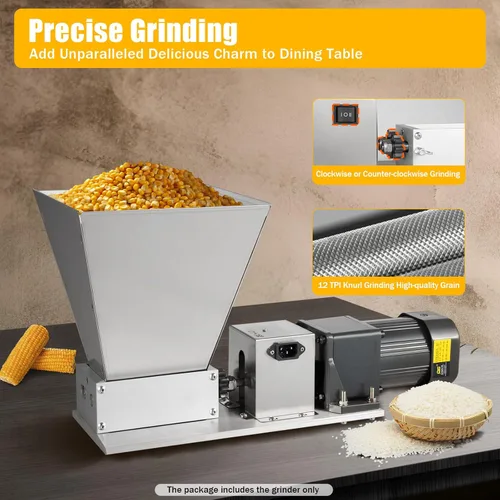 Vista 6 de Molinillo eléctrico de grano con rodillos ajustables, molinillo de cebada, trituradora de malta, molino de grano eléctrico de 110 V, 60 W