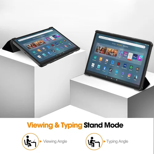 Vista 4 de Funda tipo folio con tapa para tablet Fire Max 11, ajuste delgado, de piel sintética de alta calidad, parte trasera dura, con función de apagado