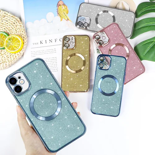Vista 56 de Hython para iPhone 15 Plus Funda con chispas brillantes, Fundas transparentes magnéticas con protector de lente de cámara [Compatible con MagSafe]
