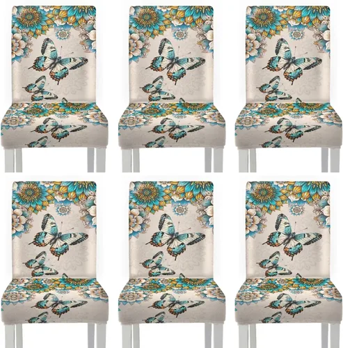 Vista 25 de Rnyleeg Juego de 1 fundas de asiento de comedor con estampado de flores azules para sillas de comedor, fundas protectoras suaves y lavables