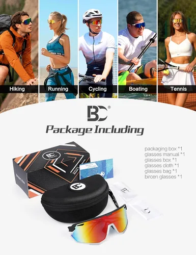 Vista 6 de BIRCEN Gafas de sol deportivas de béisbol para hombre: TR90 gafas de ciclismo ligeras envolventes para correr al aire libre MTB Bike