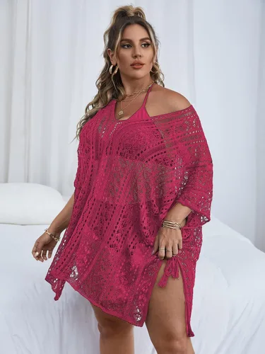 Vista 3 de MakeMeChic Traje de baño de talla grande para mujer, salida de baño de ganchillo, traje de baño de playa