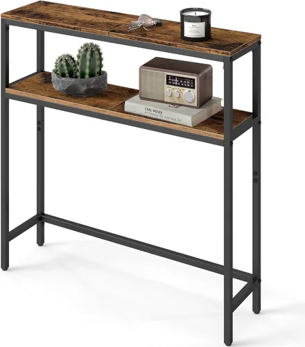 Vista 10 de VASAGLE Mesa consola, mesa de sofá estrecha de 2 niveles con 2 estantes, 7.9 x 31.5 x 31.5 pulgadas, para sala de estar, pasillo, entrada, gris