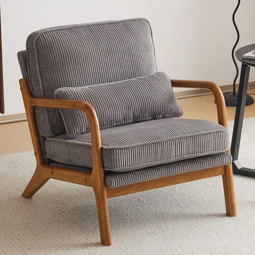 Vista 17 de VINGLI Silla de Acento de Pana Premium Mejorada, Silla con Reposabrazos Tapizada, Cómoda Silla de Lectura de Madera Maciza con Almohada Lumbar