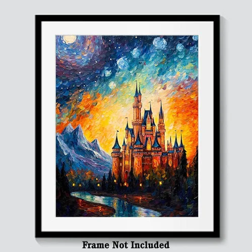 Vista 6 de Bestbuddy Pet 8X10 sin marco noche estrellada inspirada en el castillo medieval Edad Media Princesa Fantasía Niña Europa Familia Pintura al óleo