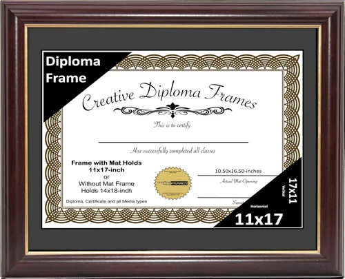 Vista 31 de Creative Picture Frames Marco para Diploma de Caoba con Borde Dorado de 12x16 pulgadas con Vidrio y Paspartú Negro y Colgadores de Pared Instalados