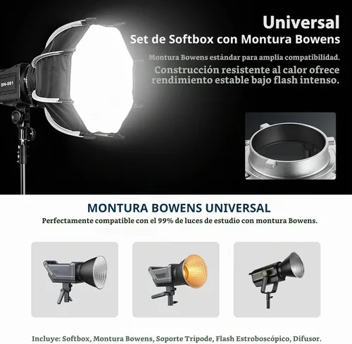 Vista 4 de Kit de iluminación Softbox, 12"/30cm 2700-6500K LED luz de video
