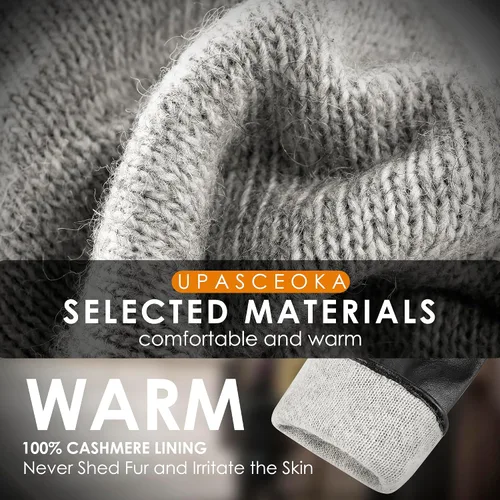 Vista 4 de Guantes de cuero genuino para mujer, guantes de invierno cálidos con forro de cachemira para pantalla táctil para conducir, guantes de piel de oveja