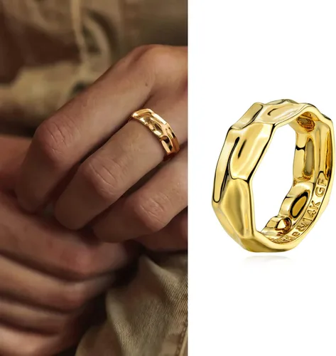 Vista 3 de MYEARS Anillo de oro para mujer, anillo de oro de 14 quilates, relleno al vacío, apilado, simple, joyería de dedo, tamaño 6-8