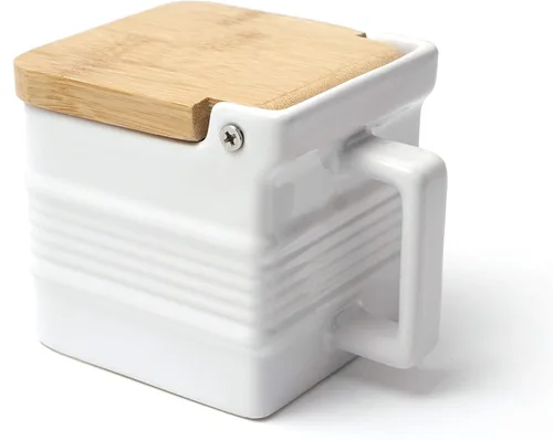 Vista 6 de RSVP International Colección de cocina de gres blanco, caja de sal, 4.5x3.25x3.5