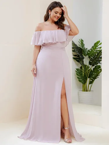 Vista 3 de Ever-Pretty Vestido formal de gasa con hombros descubiertos y mangas con volantes y abertura lateral para mujer 0968-PZUSA