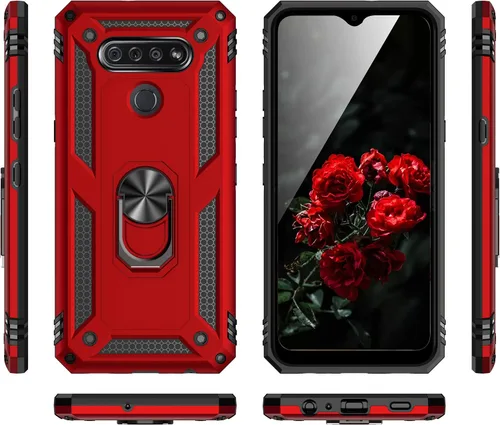 Vista 6 de TJS - Funda para teléfono LG K51, funda para teléfono LG Q51, funda para teléfono LG Reflect (negro) with Tempered Glass Screen Protector Metal