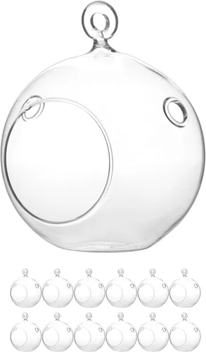 Vista 22 de WGV Globo de terrario colgante, ancho 3 pulgadas, altura 4 pulgadas, maceta de aire para suculentas, florero de vidrio transparente con parte