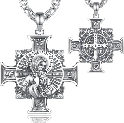 Vista 36 de Vito Collar de plata de ley 925 para mujeres y hombres, San Benito, crucifijo, Caravaca, San Cristóbal, San Judas, medalla patronal, amuleto