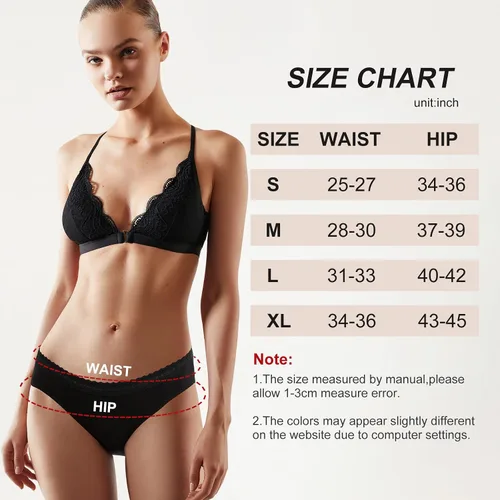 Vista 6 de LEVAO Ropa interior de algodón para mujer, bikini sexy de talle bajo, bragas con ribete de encaje, multipack S-XL