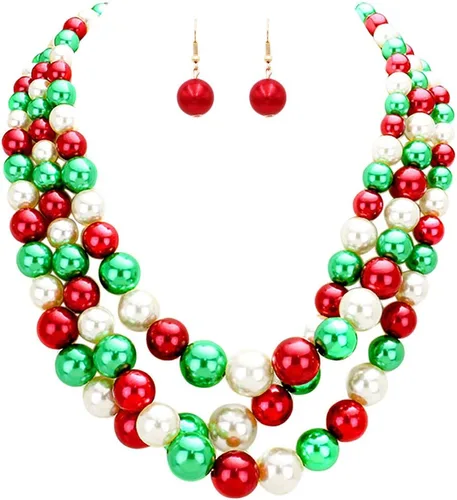 Vista 21 de Rosemarie & Jubalee Conjunto de joyería para mujer con 3 cadenas multicolores de perlas simuladas y aretes, regalo con collar, 45,7 cm + 7,6 cm