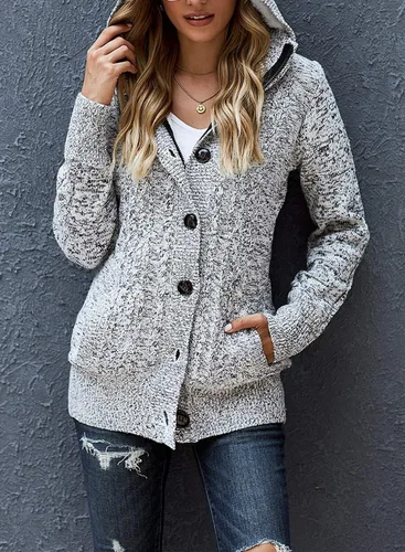 Vista 2 de Sidefeel - Cárdigan con capucha para mujer, abrigo tejido de punto trenzado con botones