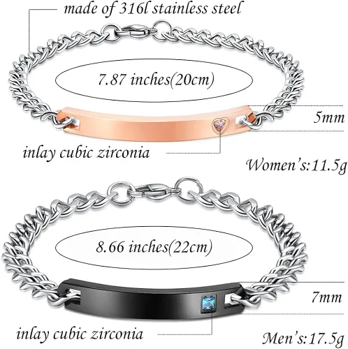 Vista 5 de NEHZUS Pulseras personalizadas con nombre de identificación personalizado para él y ella, pulsera a juego para pareja para amante, Metal, Circonita