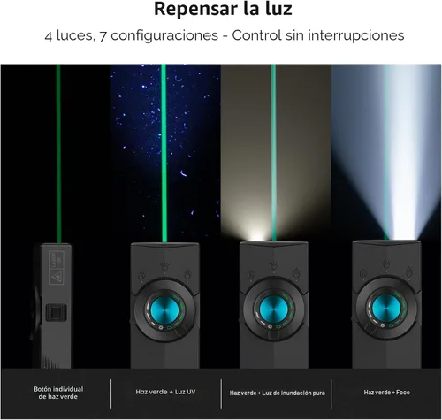 Vista 4 de OLIGHT ArkPro EDC Linterna plana recargable con haz verde, UV y LED blanco, linterna de bolsillo de 1500 lúmenes USB-C para camping, linterna