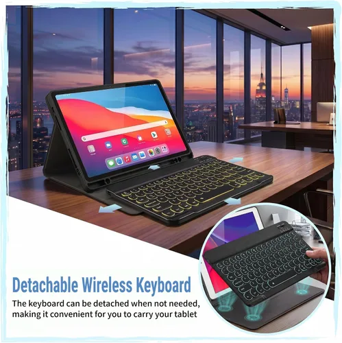 Vista 3 de Funda con teclado retroiluminado para Samsung Galaxy Tab A9 Plus de 11 pulgadas 2023 (SM-X210/X216/X218) con protector de pantalla, teclado
