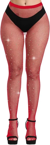 Vista 7 de Medias de red con cintura elástica,Medias de red de diamantes de imitación de alta elasticidad