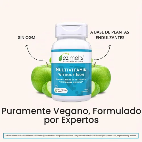 Vista 6 de EZ Melts Multivitamínico soluble sin hierro, 60 tabletas, manzana