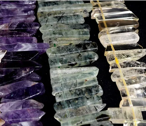 Vista 2 de Cuentas de cristal de amatista natural, tira plana irregular, cuentas sueltas de palo para hacer joyas, cristal curativo, pulido o crudo en la parte
