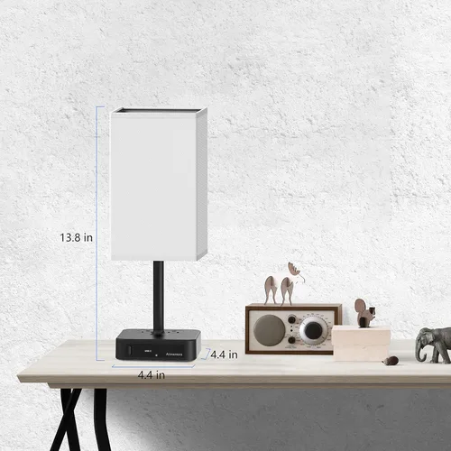 Vista 7 de Lámpara de mesa de noche con control táctil y puertos de carga USB C+A, lámpara de escritorio LED con 2 salidas de CA, luz minimalista para mesita
