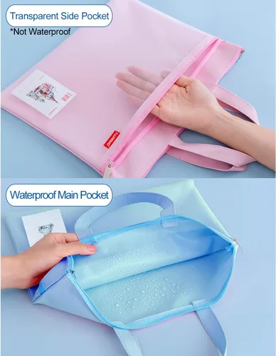 Vista 7 de Calculadora de escritorio de bolsillo de tamaño pequeño y bolsa de archivos impermeable de doble bolsillo grande con asa