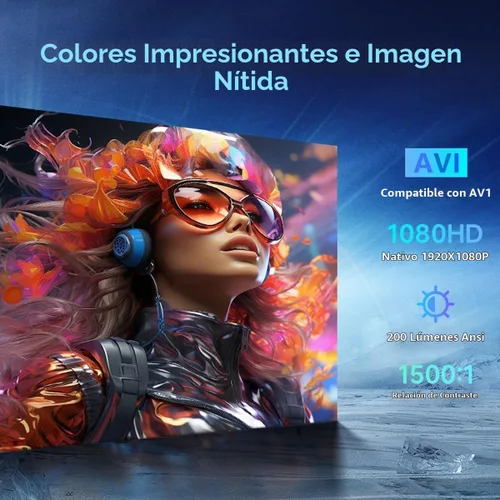 Vista 4 de Aplicaciones de transmisión integradas y 1080P nativo: mini proyector con Wifi y Bluetooth, enfoque automático y Keystone, rotación de 180°