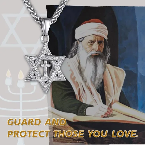 Vista 7 de GOLDCHIC JEWELRY David Star Necklace for Men, Stainless Steel Cross Pendant Jewish Israel Jewelry with Water Wave Chain