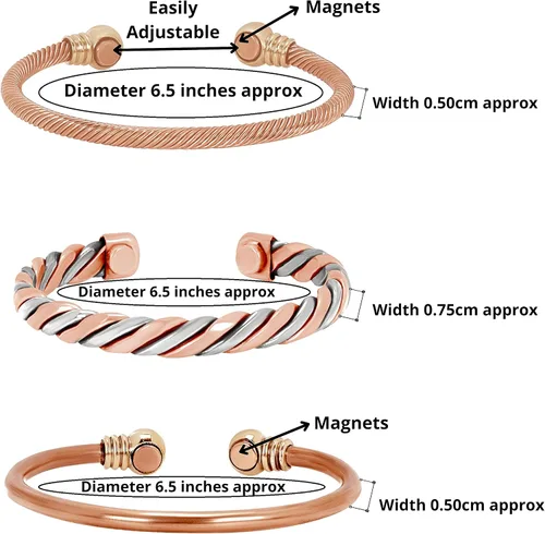 Vista 5 de Coppervast Pulseras de cobre para hombre y mujer Juego de 3 con bolsa de regalo Hecho a mano 100% cobre