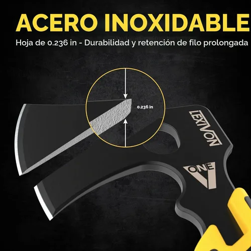 Vista 2 de LEXIVON V-ONE - Hacha de supervivencia de 9.5" Mango de agarre ergonómico de bi-material, hacha ligera de tang completo Hoja de acabado