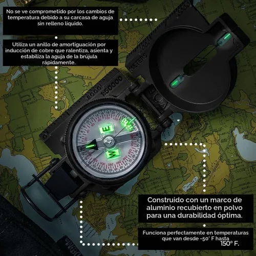 Vista 8 de Cammenga Brújula Lensática de Tritio Oficial del Ejército de EE. UU., Brújulas de Mano Impermeables y Precisas con Funda para Senderismo, Camping