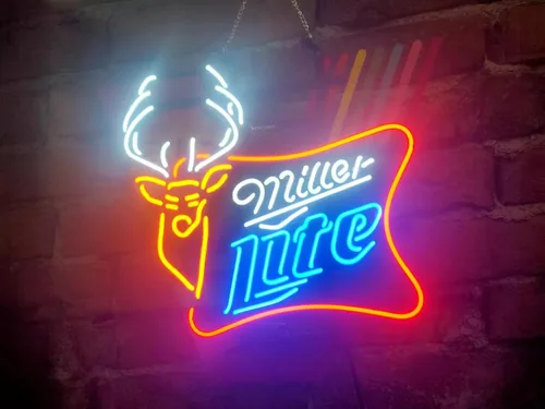 Vista 3 de Queen Sense 20"x16" Millers Lite Deer High Life Neon Sign Light Man Cave Bar Pub Beer Gift Neon Lamp A120MLD