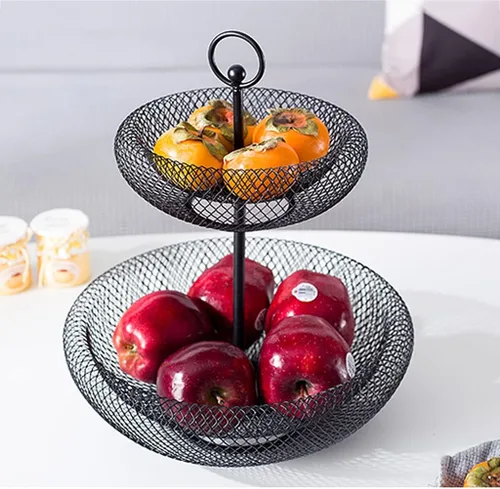 Vista 3 de Canasta de frutas de tres niveles, bandeja de frutas para el hogar, sala de estar, té, bandeja de frutas multicapa, cesta de frutas multifuncional a