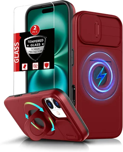 Vista 40 de Funda magnética para iPhone 11 Pro compatible con carga inalámbrica MagSafe, con 2 protectores de pantalla, anillo kickstand de 360° integrado +