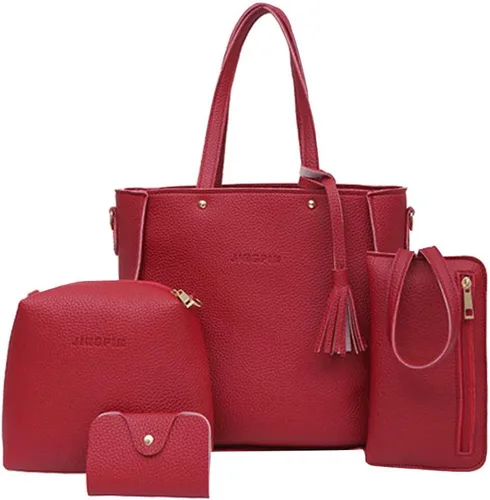 Vista 2 de Bolso de mano negro para mujer tamaño pequeño a la moda 2022 4 piezas bolso de hombro hobo para mujer bolso de mano de cuero para mujer bolso